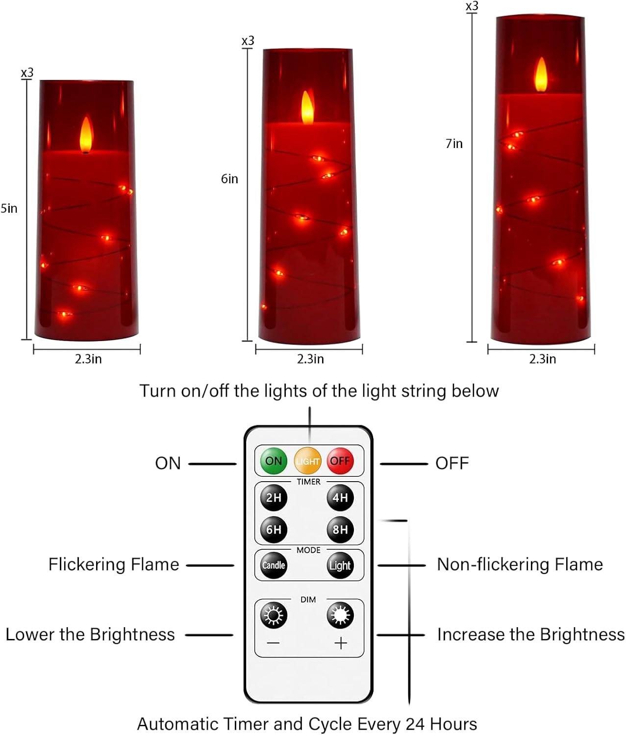 Nimiko Flickering Flameless LED Candles,Battery Operated Candles 24 Pcs with Embedded Star String,Acrylic LED Pillar Candles with Remote,Suitable for Home Decoration to Create an Atmosphere (White)