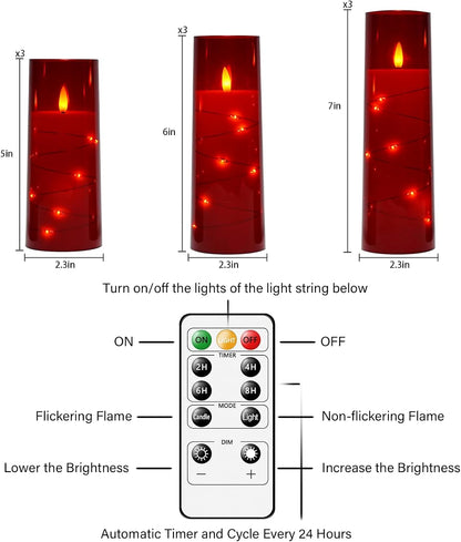 Nimiko Flickering Flameless LED Candles,Battery Operated Candles 24 Pcs with Embedded Star String,Acrylic LED Pillar Candles with Remote,Suitable for Home Decoration to Create an Atmosphere (White)