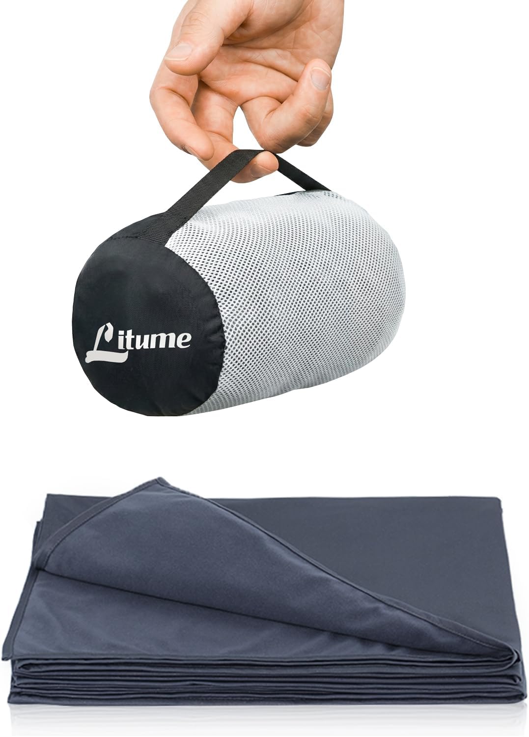 Litume Compact Travel Blanket for Airplane, Velvet, Dark Blue Gray