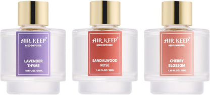 Airkeep Reed Diffuser Set of 3,Clean Linen Ocean Mist&Sea Salt Lavender Eucalyptus Oil Reed Diffusers for Bedroom Living Room Office Aromatherapy Oil Reed Diffuser for Gift 50ml x 3