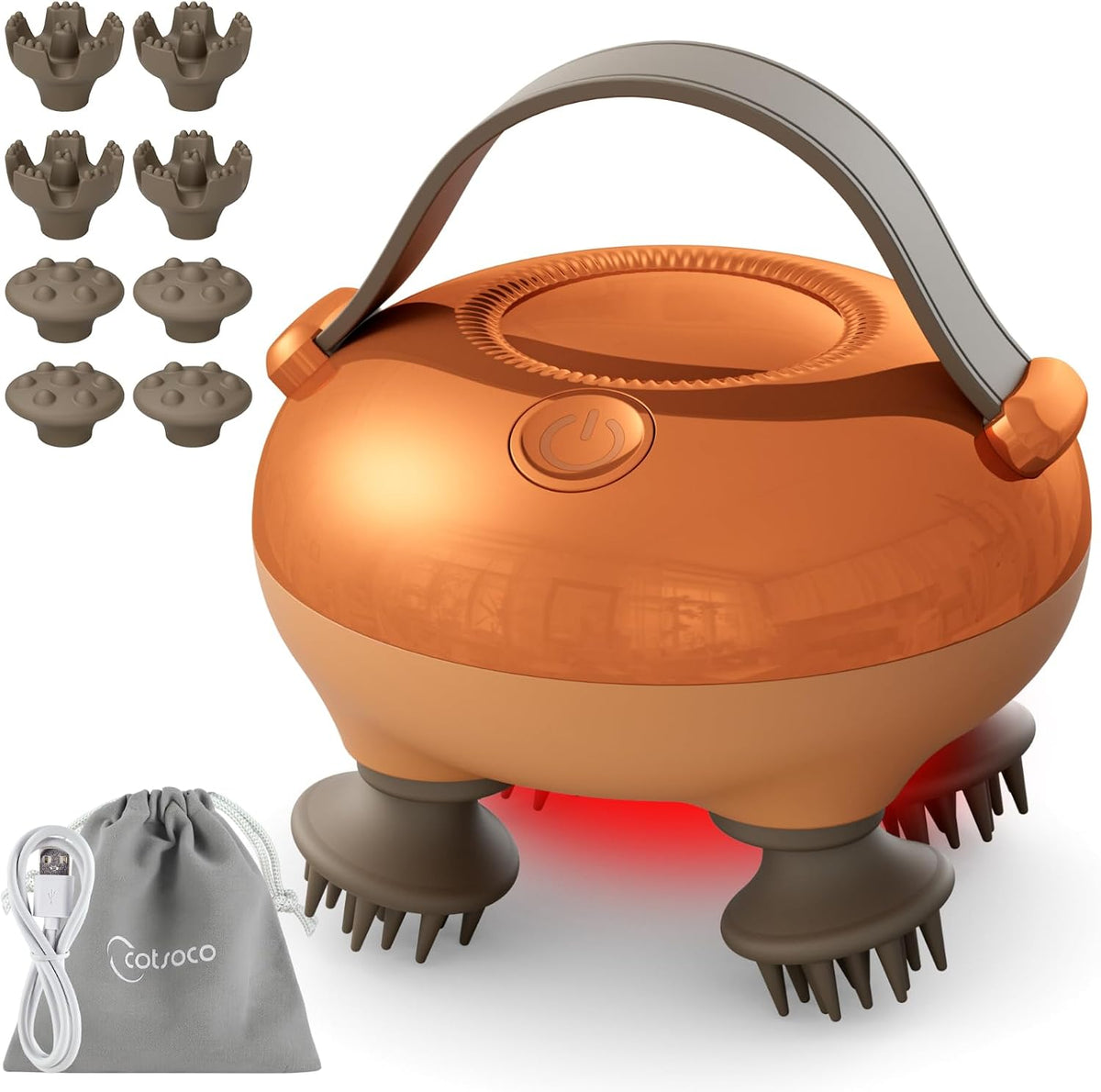 cotsoco Electric Scalp Head & Back Massager, Cordless Hair Massage Waterproof Head Massager with 4 Heads 84 Nodes for Hair Growth, Stress Relief & Deep Clean, Gifts for Men Women, White