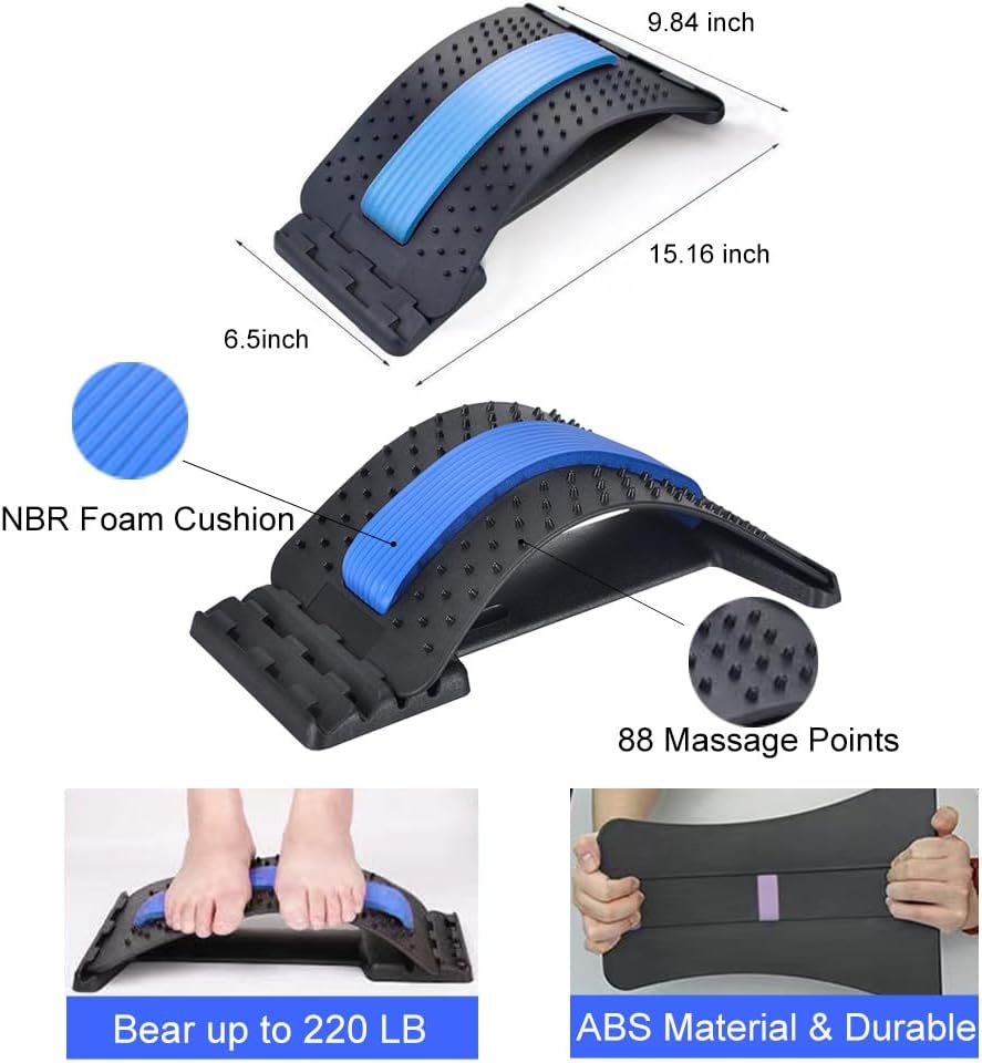 Back Stretcher for Lower Back Pain Relief, 4 Level Adjustable Lumbar Cracker Board Massager, Stretching Device for Scoliosis, Sciatica (Purple)