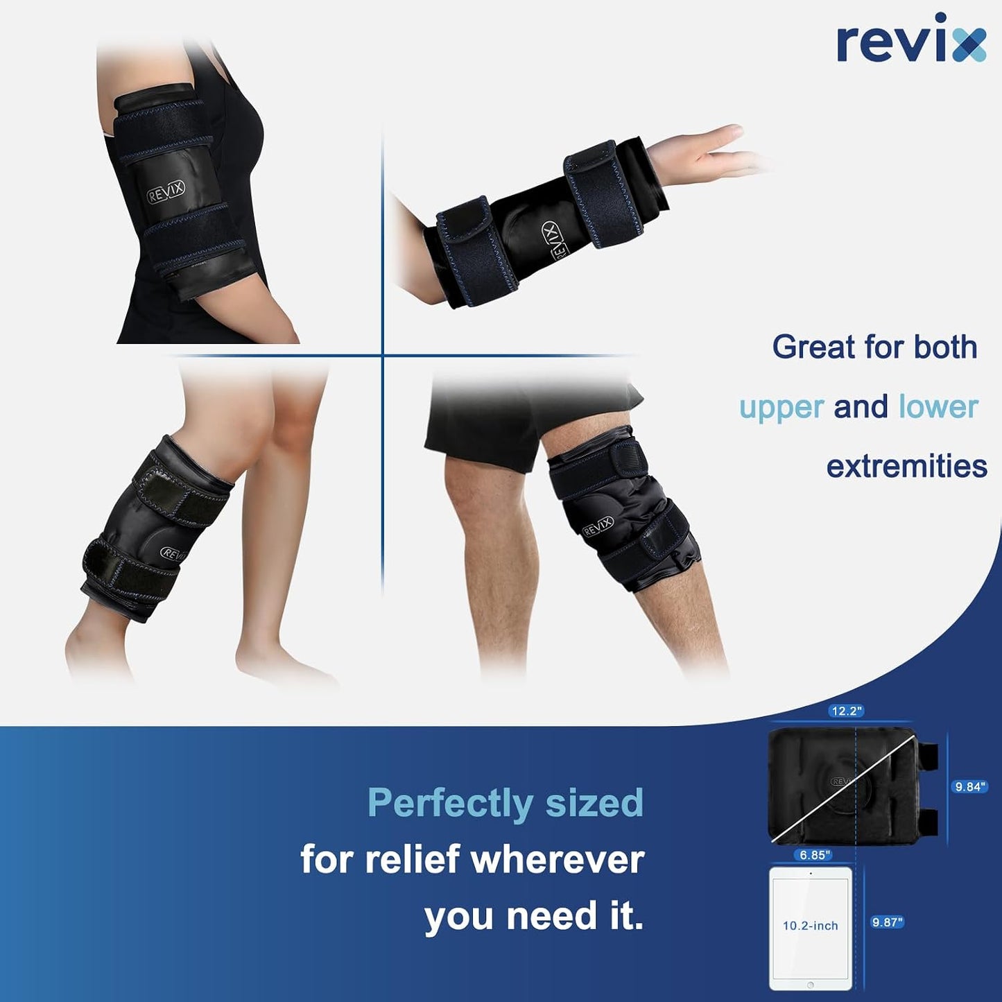REVIX Ice Pack for Knee Pain Relief, Reusable Gel Ice Wrap for Leg Injuries, Swelling, Knee Replacement Surgery, Cold Compress Therapy for Arthritis, Meniscus Tear and ACL Blue