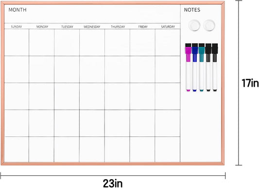 Magnetic Monthly Calendar Whiteboard, 17'' x 13'' Dry Erase Calendar for Wall Office School Home, Gold Wooden Frame