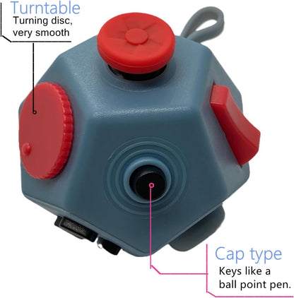 Small Fidget Toys Cube, Small Fidget Toy - 12 Sides Decompression Cube Anti Anxiety and Relief Stress Improve Focus Creative Unique Fidget Toy for Kids and Adults, with Carry Case(Black E1)