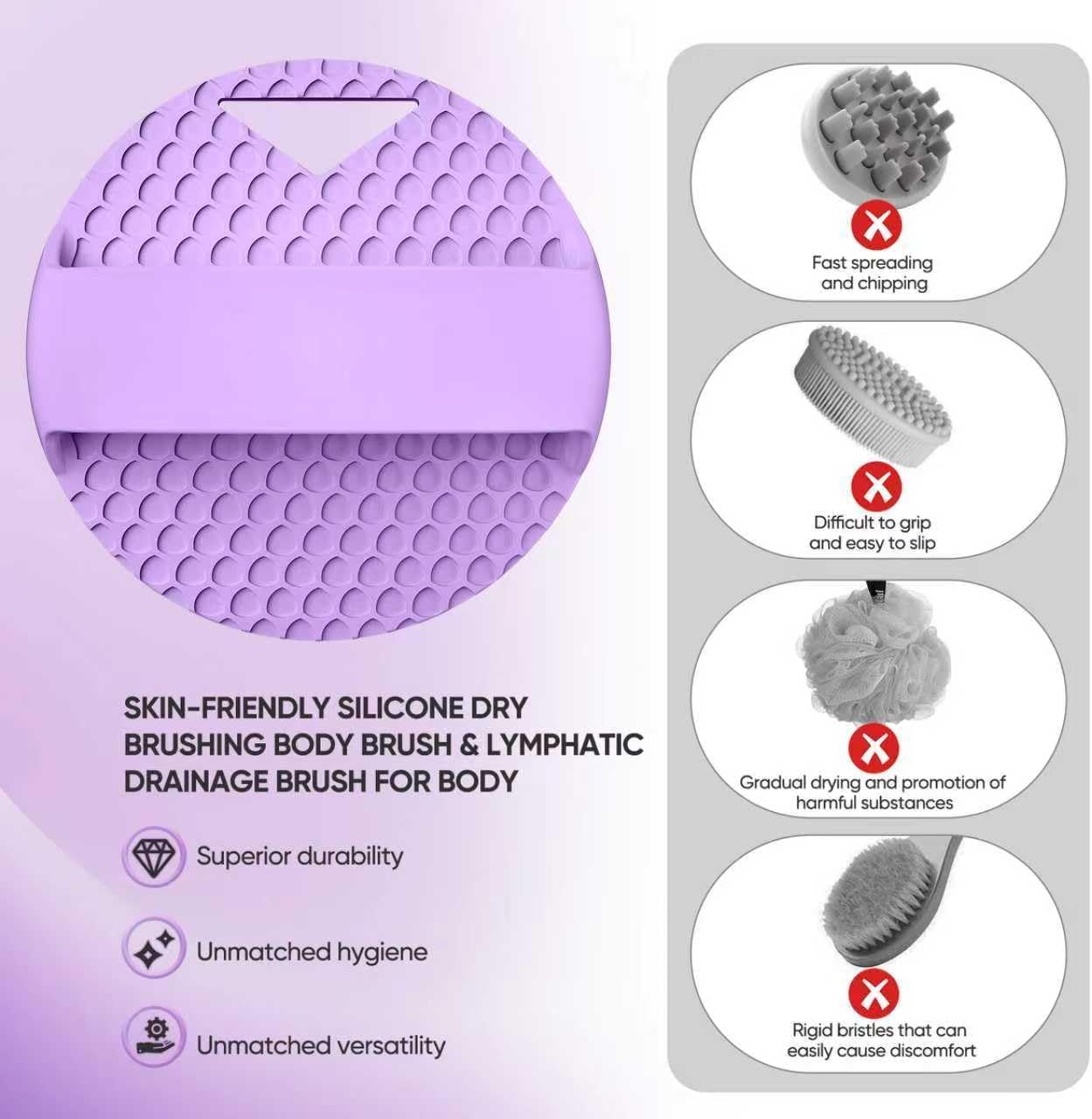 Silicone Body Scrubber -Anti Zinc Infused Exfoliating Body Scrubber | Anti Slip Silicone Loofah,Stiff & Soft Bristles for Cellulite Reduction,Blood Circulation - Black