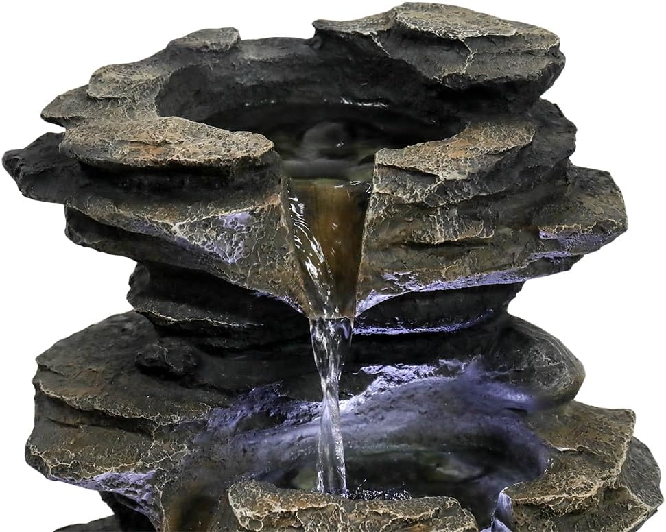 8.3” H Indoor Zen Tabletop Water Fountain, Rock Cascading Waterfall with Spinning Crystal Ball & LED Light for Home Office Decor