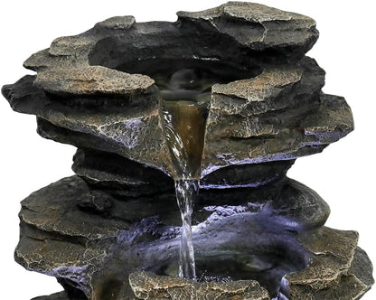 8.3” H Indoor Zen Tabletop Water Fountain, Rock Cascading Waterfall with Spinning Crystal Ball & LED Light for Home Office Decor