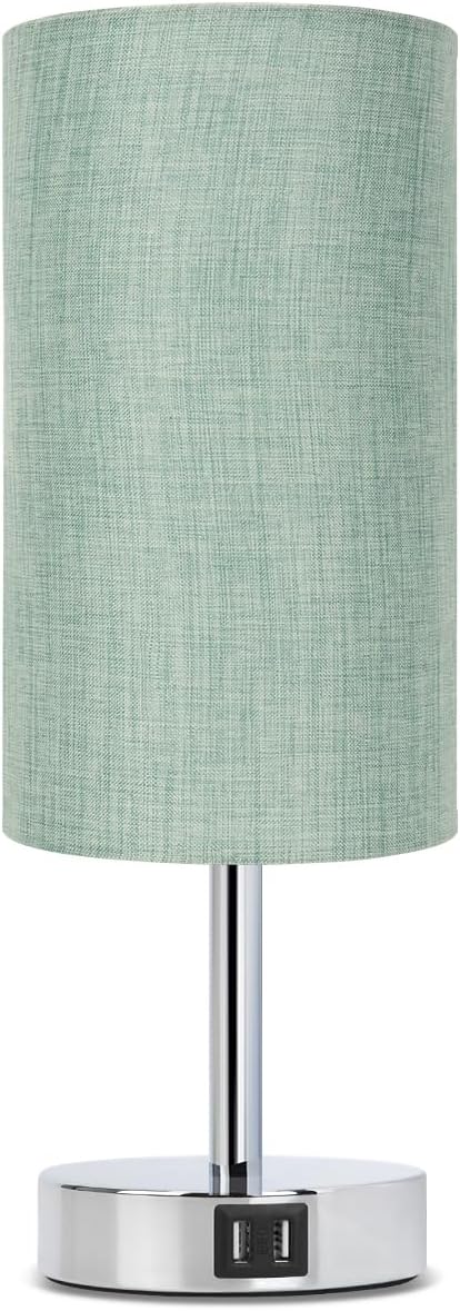 Yarra-Decor Bedside Table Lamp with USB Ports - Touch Control for Bedroom 3 Way Dimmable Nightstand Lamp with Round Fabric Shade for Living Room, Dorm, Home Office, Corded Electric, Without Battery