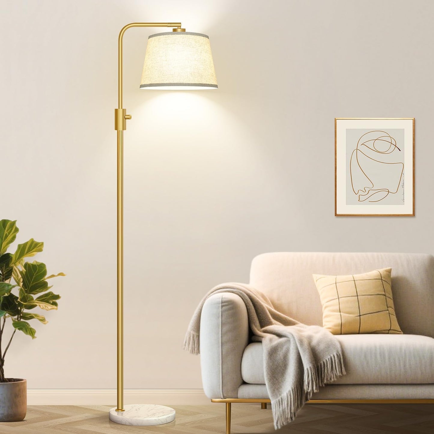 【Upgraded】 Dimmable Floor Lamp, 1000 Lumens LED Edison Bulb Included, Arc Floor Lamps for Living Room Modern Standing Lamp with Linen Shade, Tall Lamp for Bedroom Office Dining Room- Black