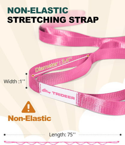 Trideer Non-Elastic Stretching Strap with Loops for Physical Therapy & Rehab, Knee Hip Leg ROM Post-Surgery, Yoga Strap for Stretching, Leg Lifter Strap Mobility Aid, Hamstring Calf Back
