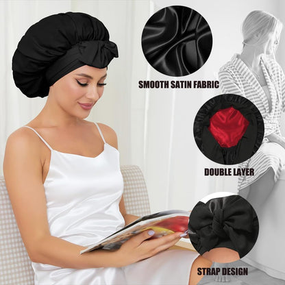 Silk Bonnet for Sleeping, Women Double Layer Satin Hair Bonnet with Elastic Tie Band Sleep Cap for Curly Hair