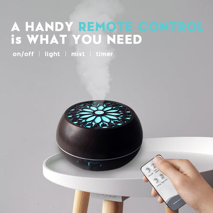 550ml Large Capacity Essential Oil Diffuser 6 Essentil Oil Set Aromatherapy Ultrasonic Air Humidifier with Timer and 7 Color LED Night Light Remote Control Waterless Auto-Off White Wood Grain