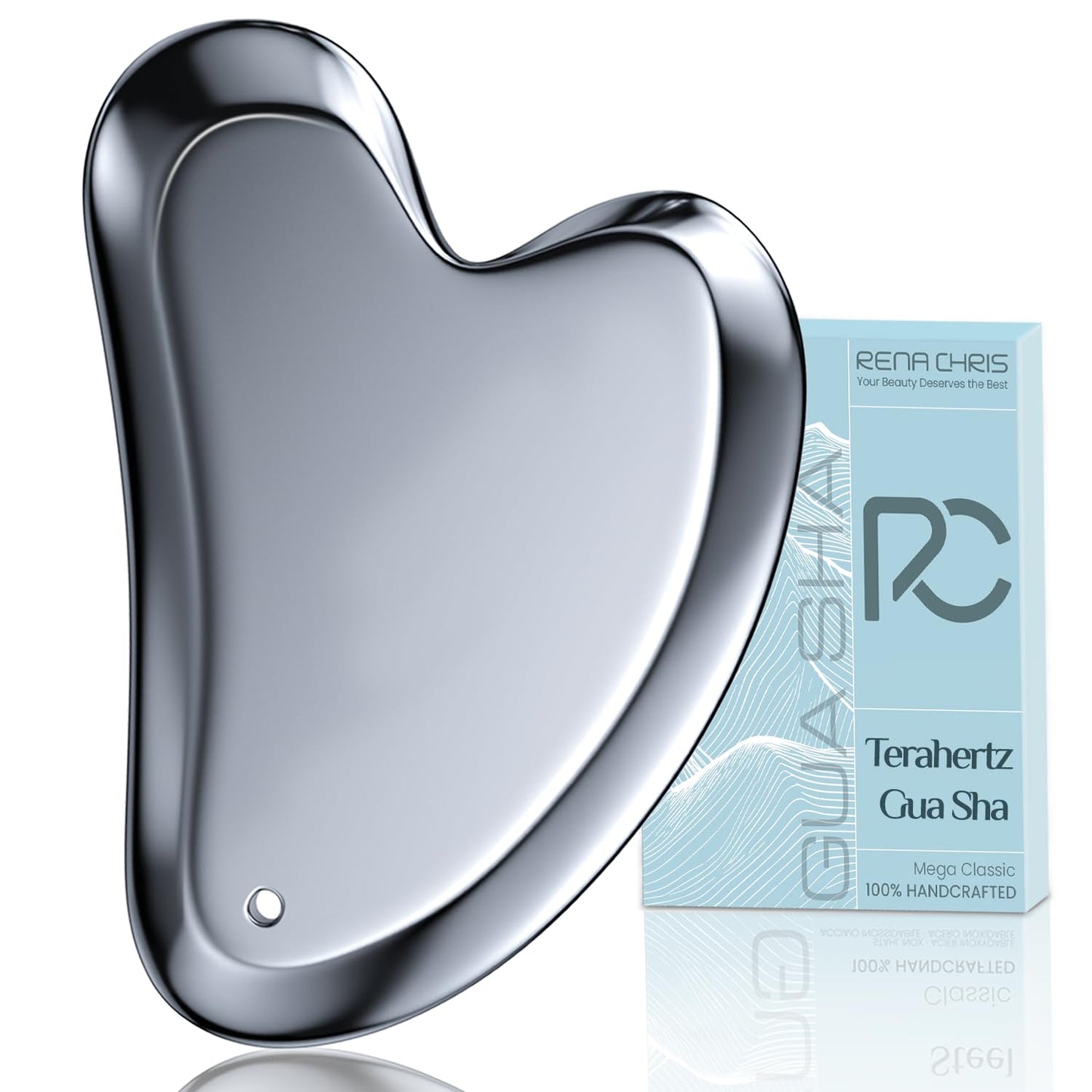 Rena Chris Gua Sha Facial Tools, Stainless Steel Guasha Tool for Acupuncture, Manual Massage Tool for Jawline Sculpting and Puffiness Reducing, Gua Sha Facial Massage Tool, Skin-Care Gift (Silver)