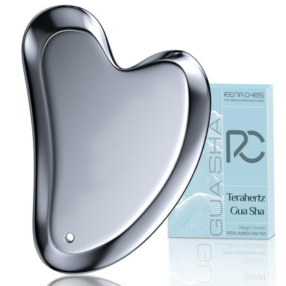 Rena Chris Gua Sha Facial Tools, Stainless Steel Guasha Tool for Acupuncture, Manual Massage Tool for Jawline Sculpting and Puffiness Reducing, Gua Sha Facial Massage Tool, Skin-Care Gift (Silver)