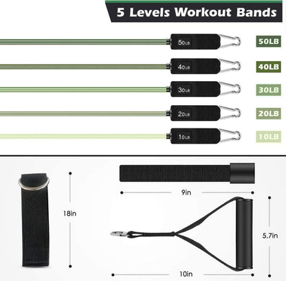 WHATAFIT Resistance Bands, Exercise Bands, Workout Bands with Handles, Door Anchor and Ankle Straps, 5 Resistance Levels Fitness Bands for Strength Training, Physical Therapy, and Home Gym Equipment