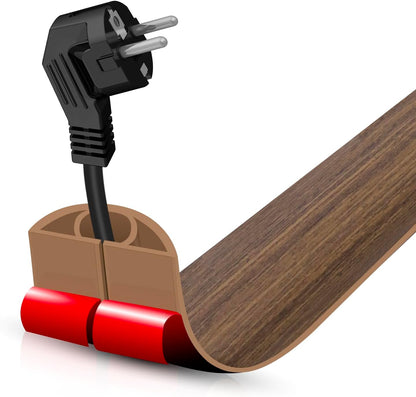 Floor Cord Cover Self Adhesive Cord Hider,10FT Cable Management, Extension Strip Protector for Wires, Prevent Cable Trips for Offices, Gyms, Exhibitions Cavity 0.39"(W) x 0.27"(H) BrownWood