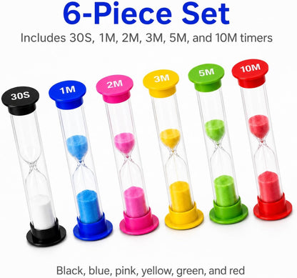 I-MART Plastic Sand Timer Sandglass Hourglass Sand Clock Timer 30 sec, 1 min, 2 mins, 3 mins, 5 mins, 10 mins (Pack of 6)