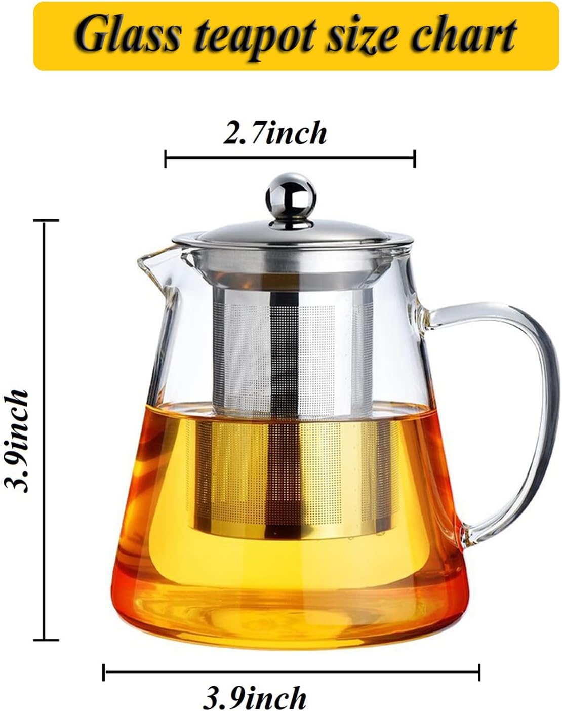 Glass Teapot with Removable Stainless Steel Infuser, Borosilicate Glass Tea Pot with Strainer,for Blooming Tea & Loose Leaf Tea, Microwave & Stovetop Safe（19oz ）