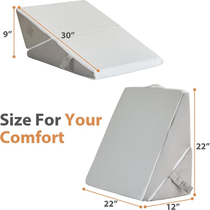 BIEEZZK Wedge Pillow Set for After Surgery, Wedge Pillow for Acid Reflux, Bed Wedge Pillow with Adjustable 9&12inch for Headboard,Sleeping, Orthopedic Memory Foam for Neck&Back Support, White/Grey