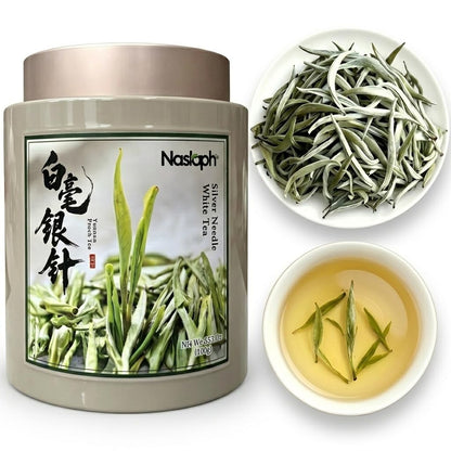 NASLAPH Silver Needle White Tea, 3.53 Oz Loose Leaf White Tea with Premium Craft, Yunnan Bai Hao Yin Zhen, Refreshing Chinese White Silver Tip Tea Leaves Perfect for Cold Brewing
