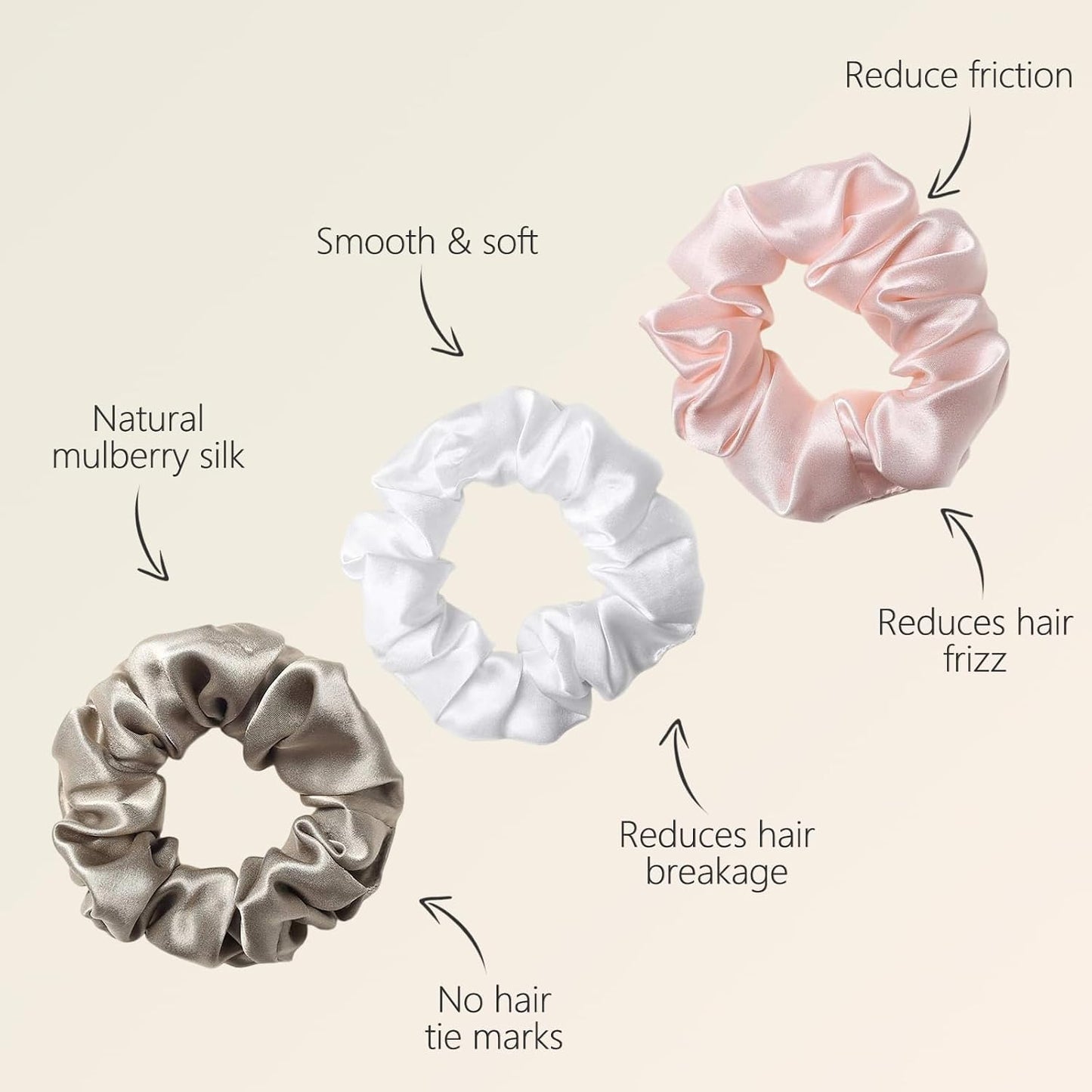 ZIMASILK 100% Mulberry Silk Hair Scrunchies, Best For Women And Girls’ Hair 19 Momme Elastic Hair Bands for Ponytail Holder Gentle And No hurt (3 Pack, Black)