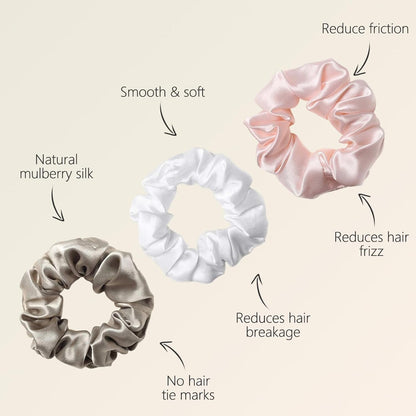 ZIMASILK 100% Mulberry Silk Hair Scrunchies, Best For Women And Girls’ Hair 19 Momme Elastic Hair Bands for Ponytail Holder Gentle And No hurt (3 Pack, Black)