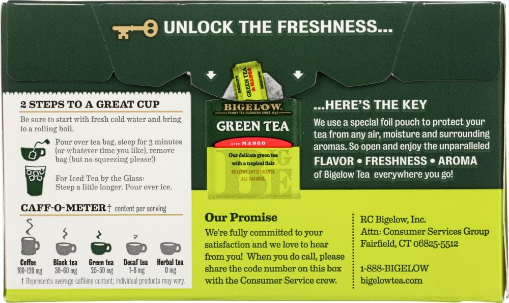 Bigelow Tea Green Tea with Mint, Caffeinated Tea with Green Tea and Peppermint, 20 Count (Pack of 6), 120 Total Tea Bags