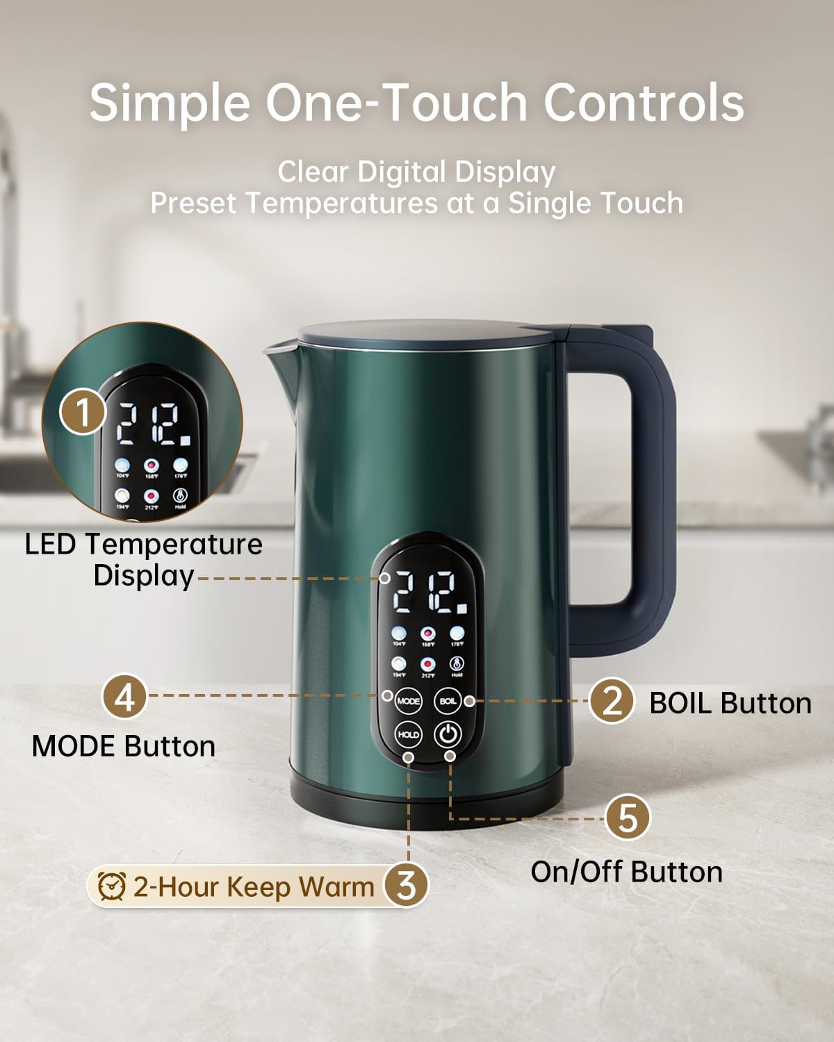 Electric Kettle with Temperature Control, 1.7L Hot Water Kettle for Tea, Coffee & Daily Use, 5 Presets, 2H Keep Warm, Stainless Steel Interior, Auto Shut-Off, Cordless Electric Tea Kettle, Blue