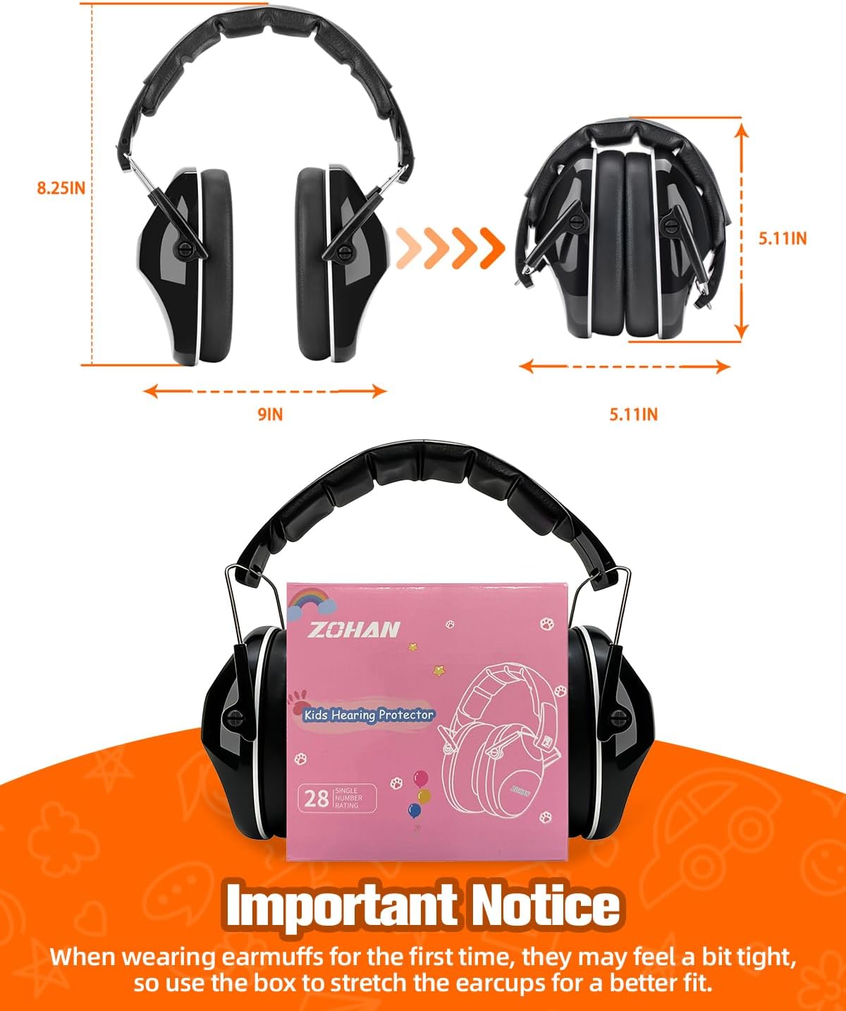 ZOHAN 032 Kids Noise Canceling Headphones - 25dB NRR Kids Ear Protection Earmuffs for School, Monster Jam, Fireworks, Travel, Air Show, Concert, Autism - Pink