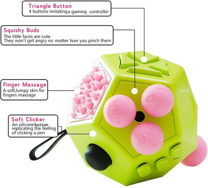 12 Sided Finger Cube Toys, Fidget Toys Relief Stress, Autism and Anxiety Depression for Kids Adults (Blue, Normal)