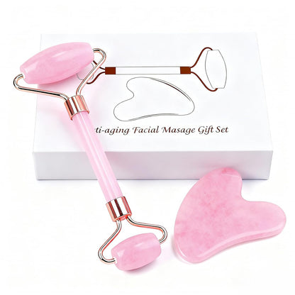 Jade roller and gua sha, facial roller, women's skincare tool, self-care gift, face, eye, neck massager, relieves fine lines and wrinkles, aventurine, opal, rose quartz