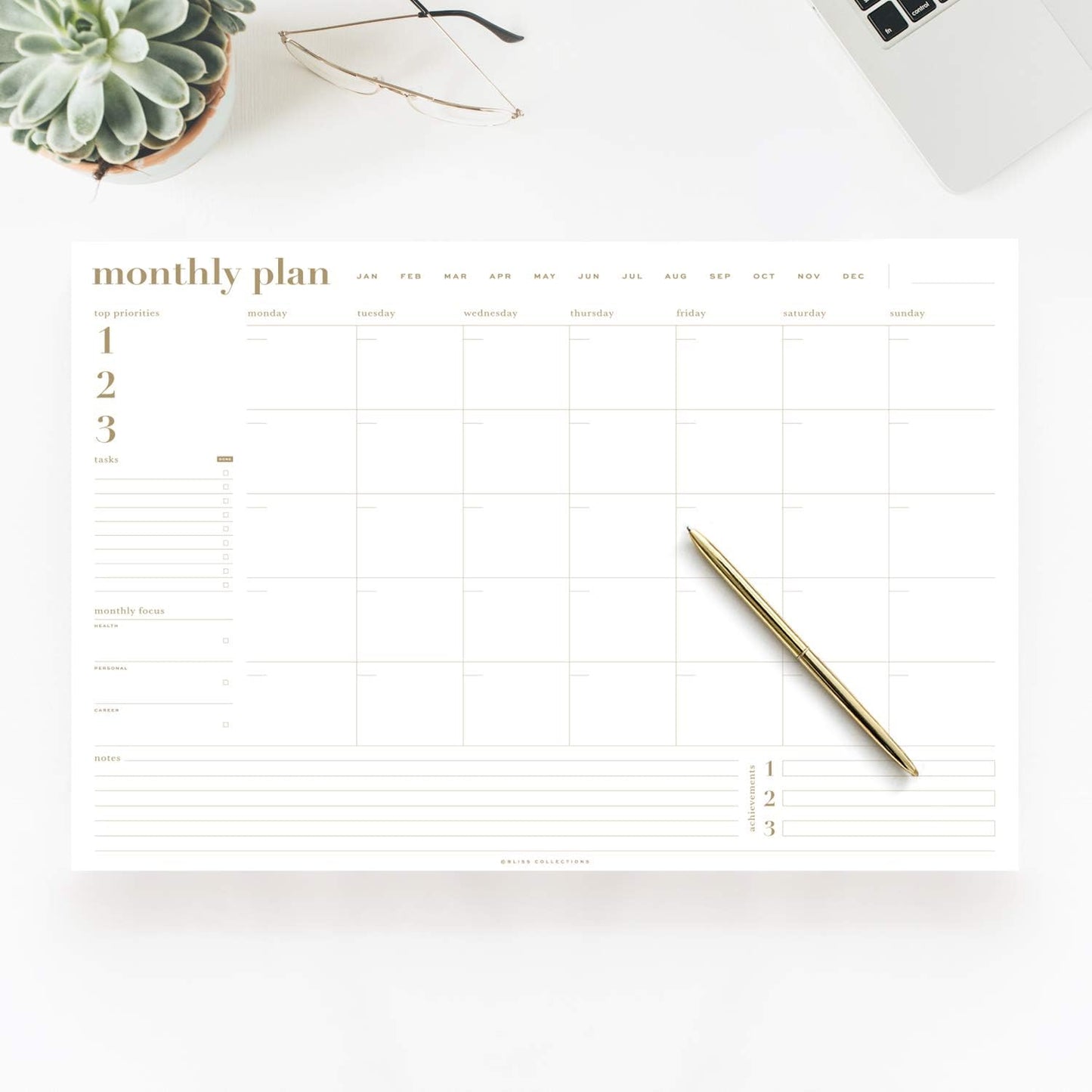 Bliss Collections Weekly Planning Pad, To Do List Notebook - Undated Tear-Off Sheets Notepad - Work Calendar, Organizer, Scheduler for Goals, Tasks - Minimalist, 8.5" x 11", 50 Sheets