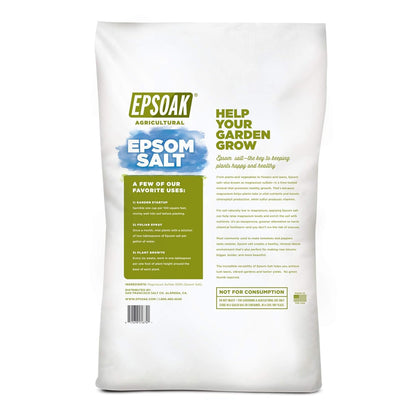 Epsoak Epsom Salt 18 lb. Agricultural Grade Magnesium Sulfate. Resealable Bulk Bag for Gardening & Lawn Care, Made in The USA