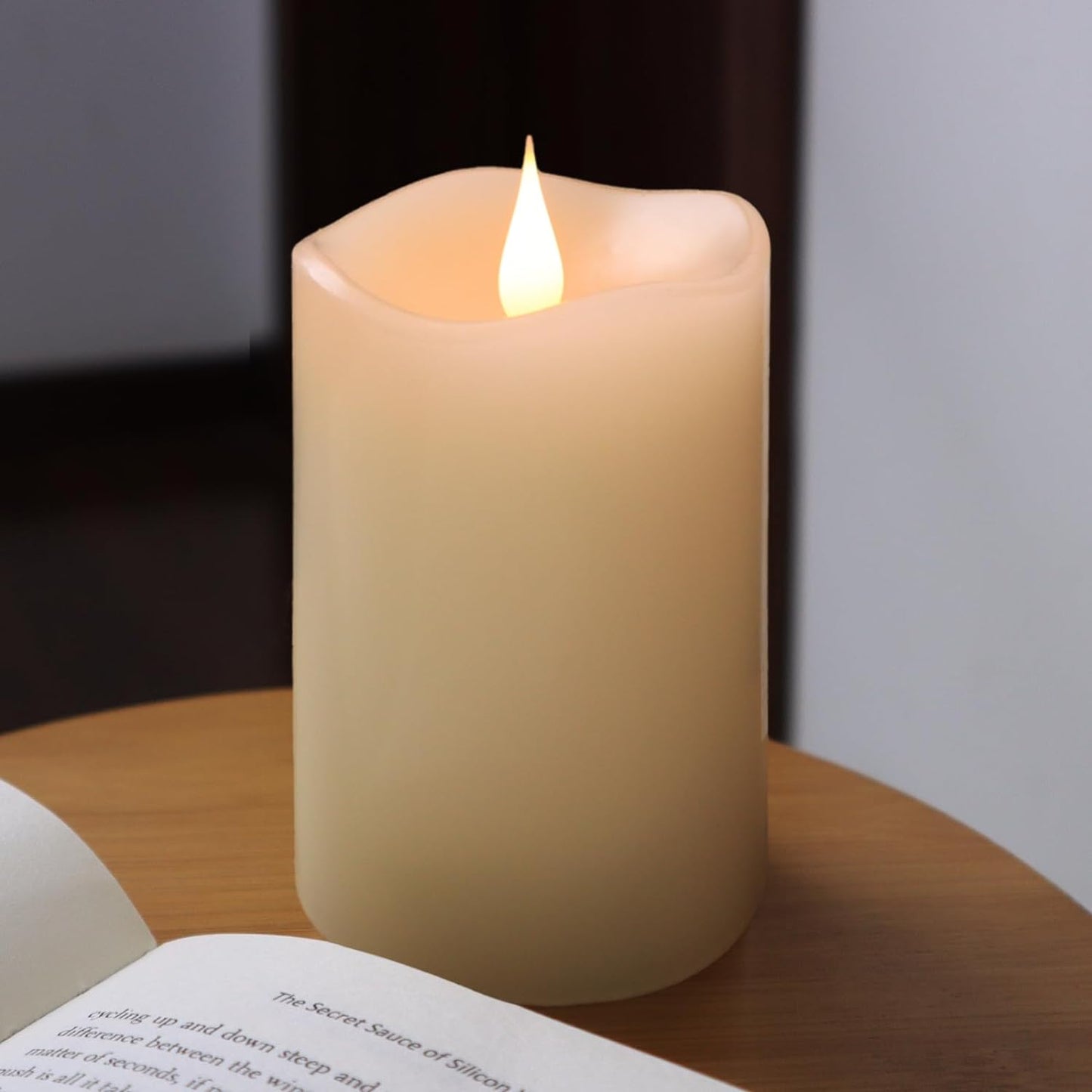 TECHLONG Flameless Candles Battery Operated with Timer, 3D Moving Flame Flickering, Last 600+ Hours Battery Candles, 3" x 3" Ivory Real Wax Electric LED Candle for Wedding Party Decorations