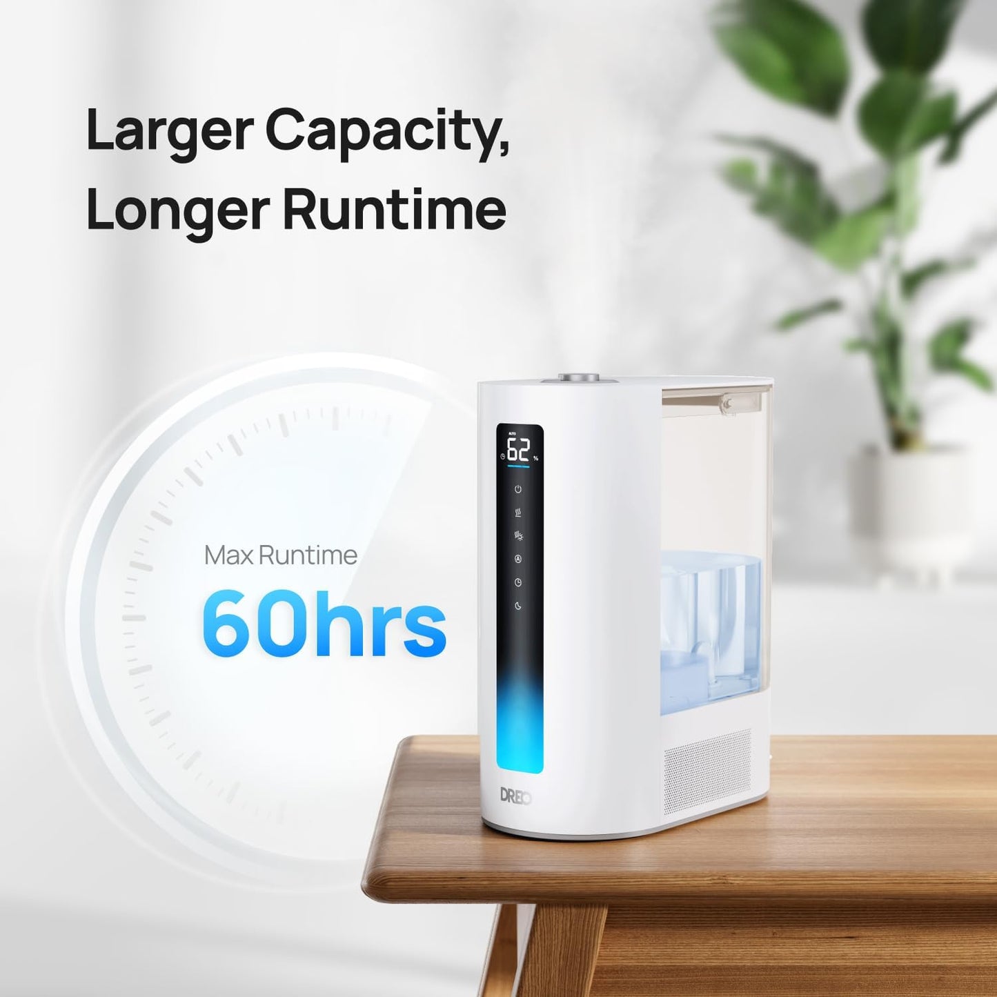 DREO 6L Smart Warm & Cool Mist Humidifiers for Bedroom HM713S | 60-Hour Quiet Runtime for Large Room, 500ML/HR Output, Smart Humidity Sensor, Indicator Light, Works with Alexa & Google
