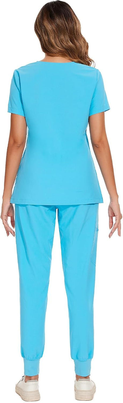 COZYFIT Scrubs for Women Set - Stretch V-Neck Scrub Top & Jogger Pant with 8 Pockets COZY SCRUBS - Colors B