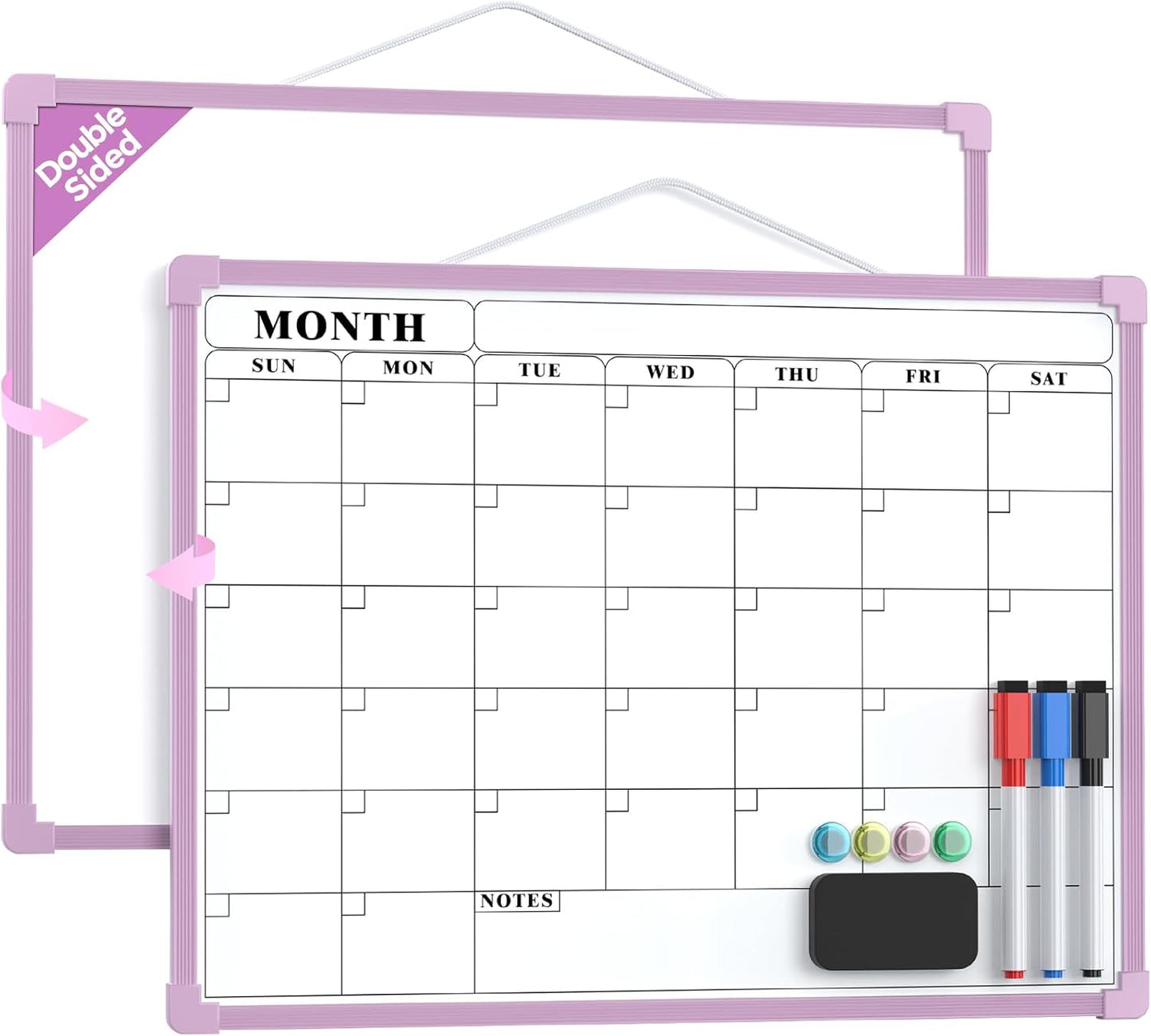 MaxGear Monthly Calendar Dry Erase Board for Wall, 16"x12", White Frame | Double-Sided, Hanging Small White Board, Portable Whiteboard for Planning, Drawing, Memo, to Do List, Home, Kitchen, Office