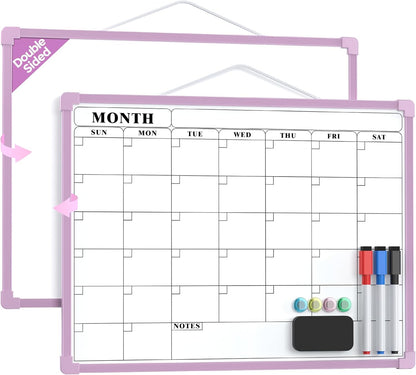 MaxGear Monthly Calendar Dry Erase Board for Wall, 16"x12", White Frame | Double-Sided, Hanging Small White Board, Portable Whiteboard for Planning, Drawing, Memo, to Do List, Home, Kitchen, Office