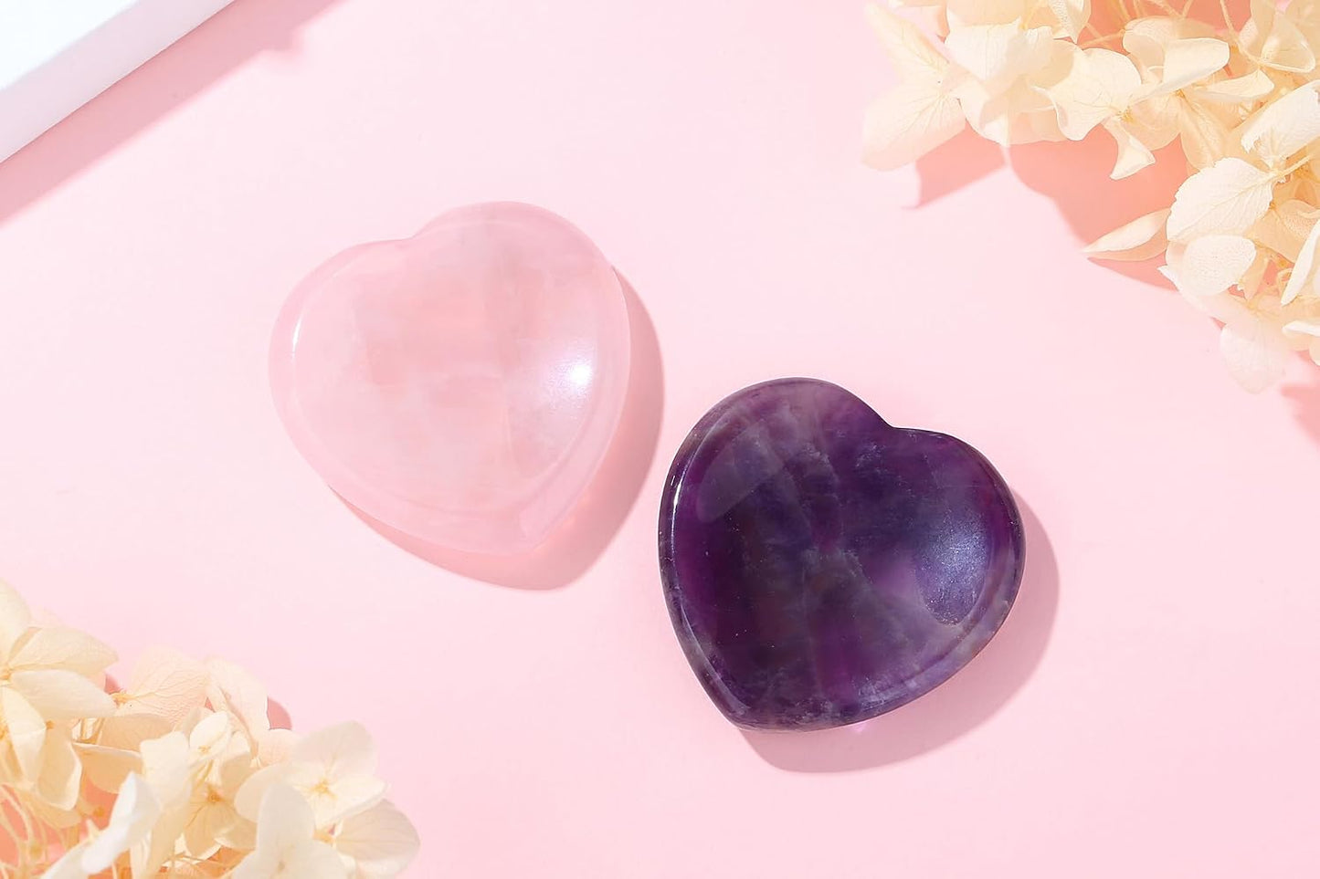 YATOJUZI Thumb Worry Stones for Anxiety Stress Relief Items Healing Crystals Natural Amethyst Rose Quartz Crystal Palm Pocket Stone Gemstones Meditation Reiki Spiritual Gifts for Women Men 2PCS