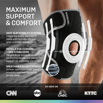 Modvel Knee Brace with Side Stabilizers & Patella Gel Pads for Pain Relief and Joint Support Breathable, Non-Slip Compression Sleeve for Men & Women, Arthritis, Meniscus, ACL Recovery