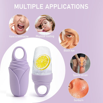 3 Pack Ice Roller for Face, Facial Ice Roller Silicone Mold Reusable for Face Women and Eye Neck Cold Skin Care Tools Freezer De Puff Eye Bags Reduce Migraine Pain Pink 1 + Purple 2