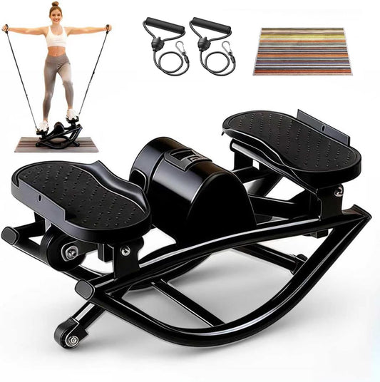 Rock Stepper, Side to Side Rocking Stepper Exercise Machine for Balance at Home, Low-Impact Lateral Stair Stepper with Resistance Bands & Digital Counter, 250 LBS Weight Capacity