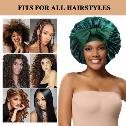 2+3 Large Satin Bonnets with Scrunchies for Women, Hair Bonnet Sleeping Tie Bonnet for Braids Curly Hair