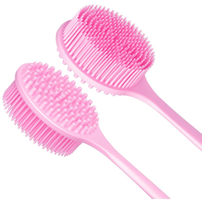 DNC Back Scrubber for Shower Soft Silicone Bath Body Brush with Long Handle (Black)