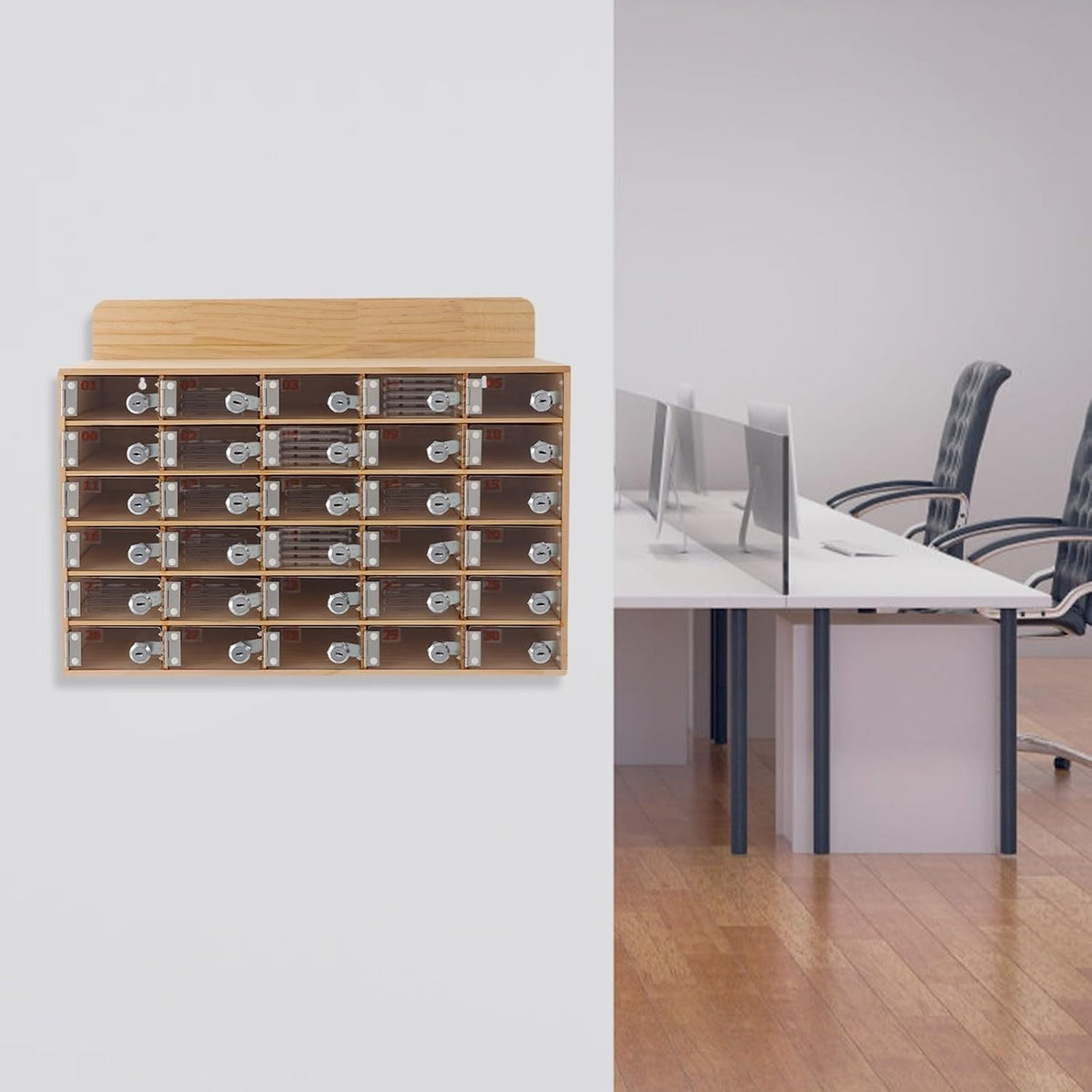 Wooden Mobile Phone Charging Station with 40 Slots - Wallmounted Or Standalone Acrylic Nizer with Key Lock for Office Classroom Gym - Secure Device Storage Solution,40 Slots