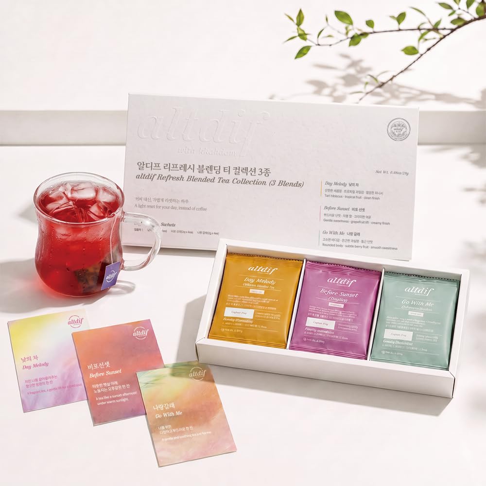 KKOKDAM altdif Refresh Tea Gift Set, 3 Caffeine Free Blends, 12 Tea Bags