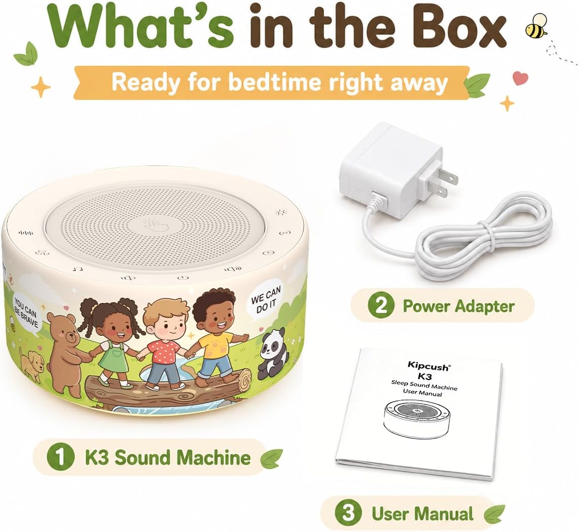 Kipcush White Noise Machine for Baby & Adults, 30 Soothing Sounds, Soft Non-Glare Nursery Lamp, 8 Color Night Lights, Memory Function (Angel V1 White, Standard)