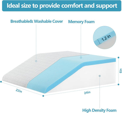 Nordjager Wedge Pillow for Sleeping & Resting, 24"x24"x10" Memory Foam Cushion with Grey and White Patterned Polyester Cover, Ideal for Bedroom & Living Room – Comfortable Support for Adults