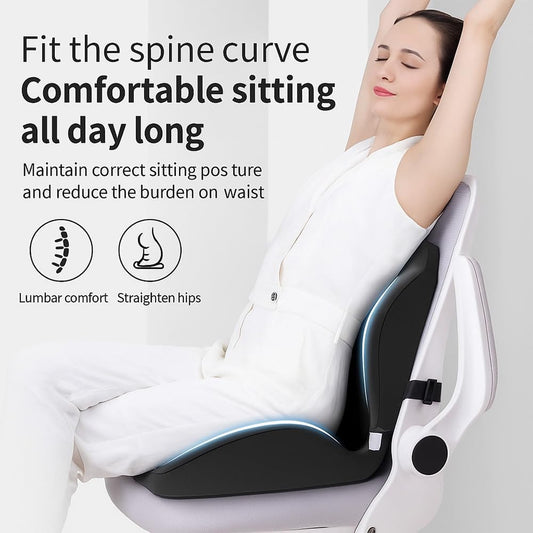 Posture and Seat Cushion, 2025 Upgrade Memory Foam L-Shaped Integrated Seat Cushions, Posture Corrector Seat Cushion for Lower Back Tailbone Protection, Lumbar Support (Black)
